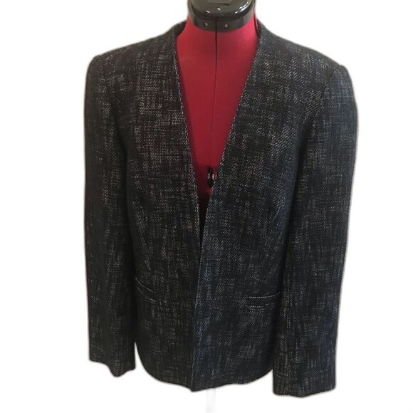 Coldwater Creek Blazer Women Size 10 Navy Tweed Cotton-Linen Blend Open Front - Picture 8 of 12